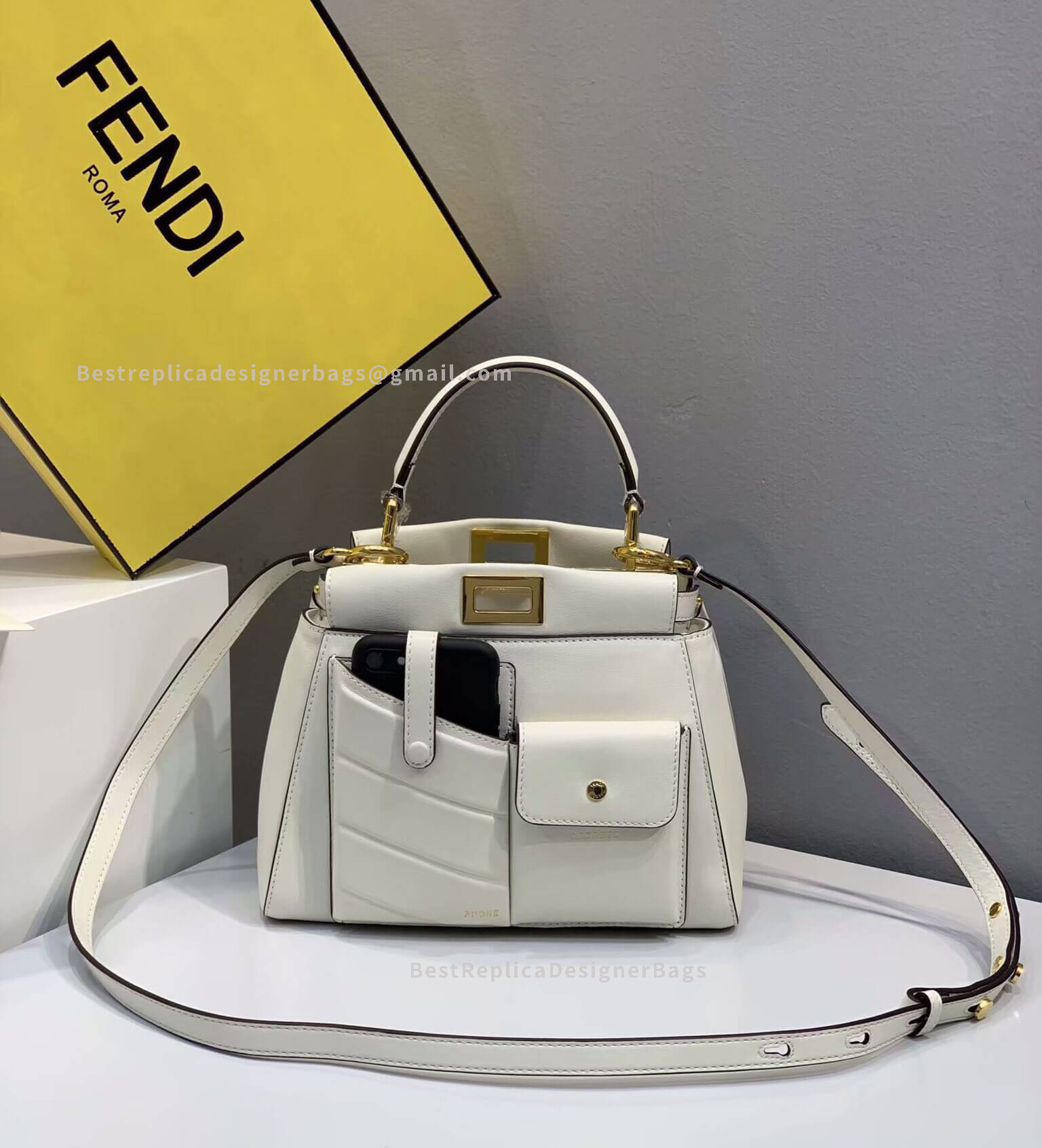 Fendi Peekaboo Iconic Mini White Leather Bag 2113